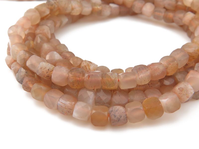 Peach Moonstone Faceted Cube Beads 4mm ~ 12.5'' Strand