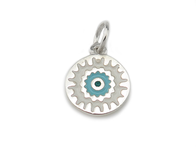 Sterling Silver Mandala Charm with Blue Enamel 9.5mm