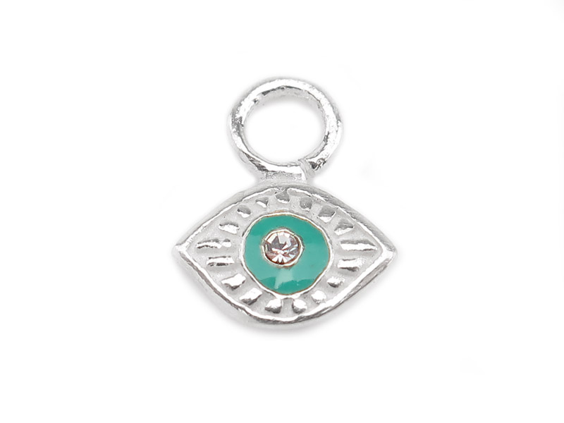 Sterling Silver Eye Charm with Turquoise Enamel 7.75mm