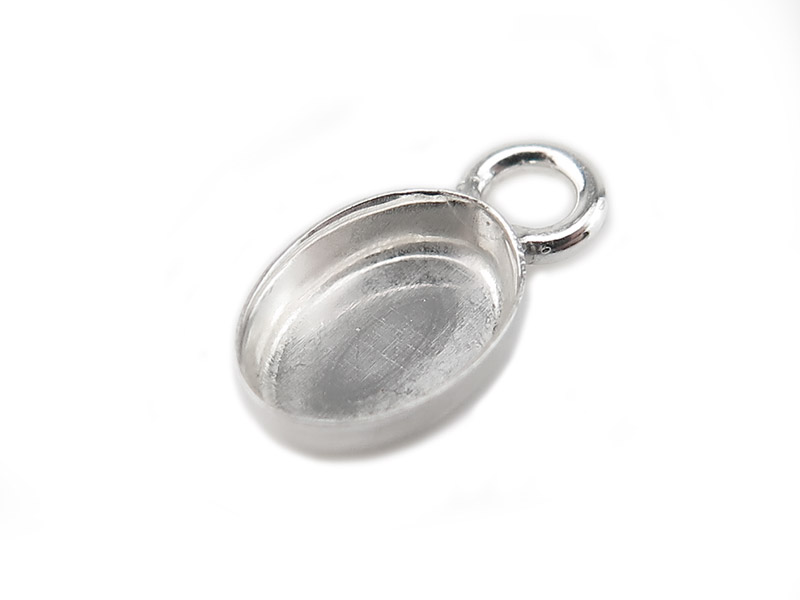 Sterling Silver Oval Bezel Cup Setting with Loop  6mm x 4mm