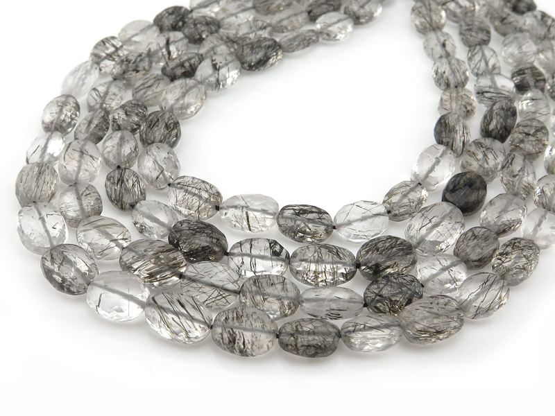 AA Tourmalinated Quartz Faceted Oval Beads 6.5-9mm ~ 16'' Strand