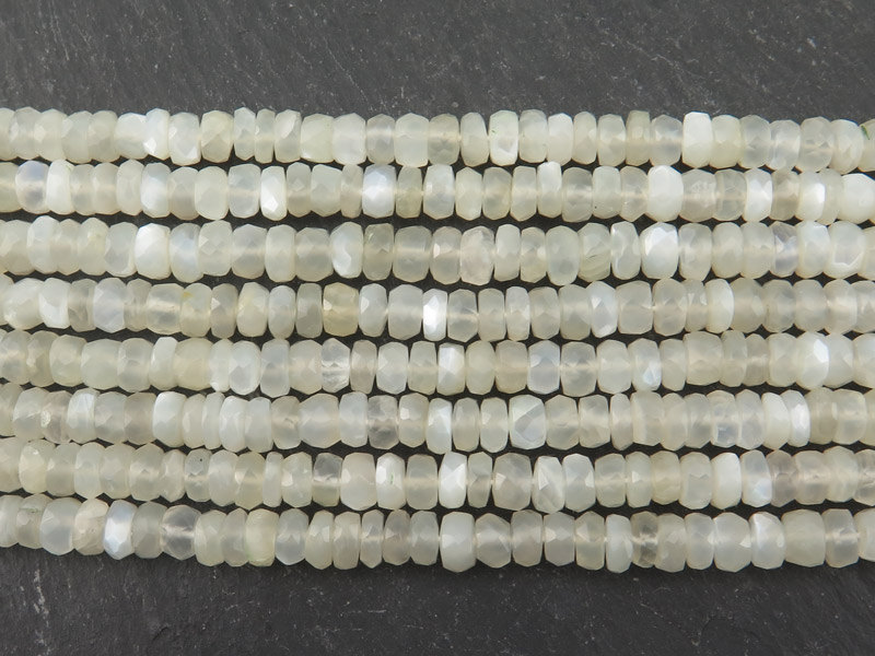 White/Grey Moonstone Faceted Rondelles ~ Various Sizes ~ 10'' Strand