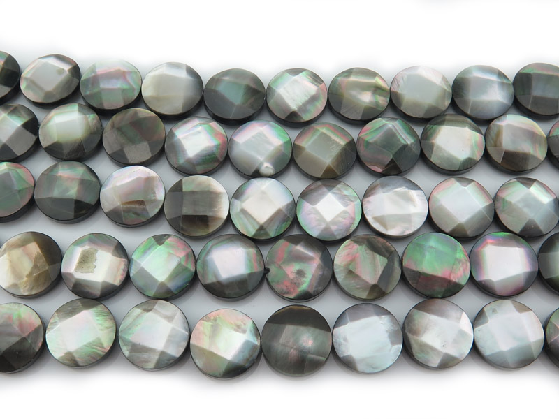 Mother of Pearl Faceted Coin Beads 12mm ~ 16'' Strand