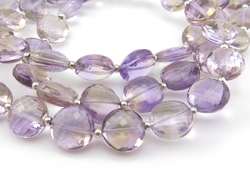 AAA Ametrine Micro-Faceted Coin Beads 7.5-9.25mm ~ 8'' Strand