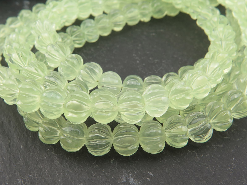 AAA Prehnite Carved Pumpkin Beads 7.5-8.5mm ~ 8'' Strand