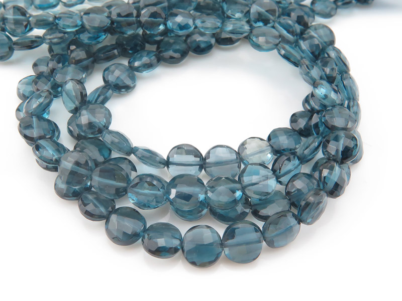 AAA London Blue Topaz Coin Beads 6mm ~ 8.5'' Strand