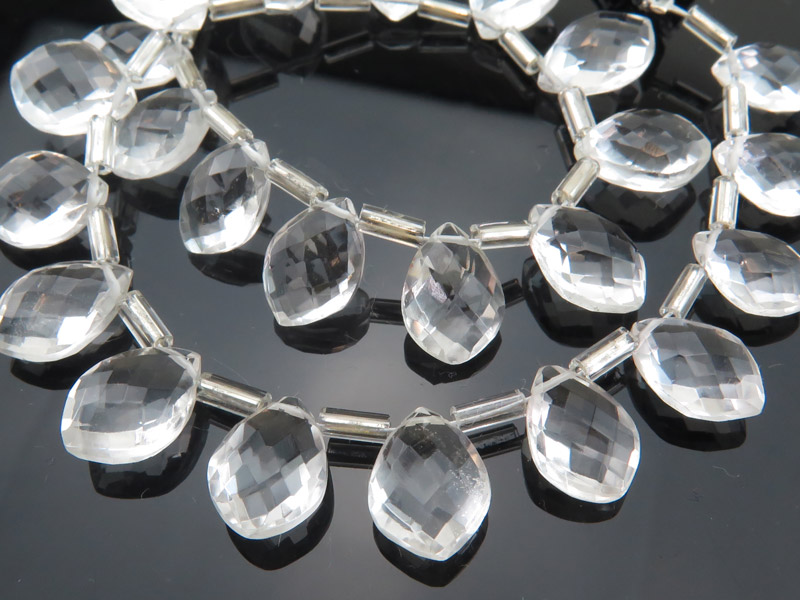 AAA Crystal Quartz Faceted Fancy Cut Briolettes 9.5-11.5mm ~ 8.5'' Strand