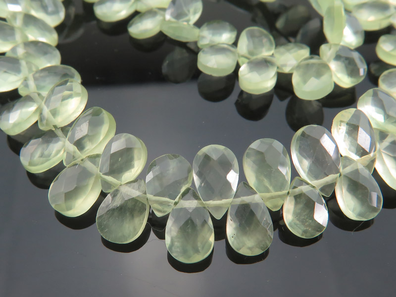 AAA Prehnite Faceted Pear Briolettes 7mm ~ 9'' Strand