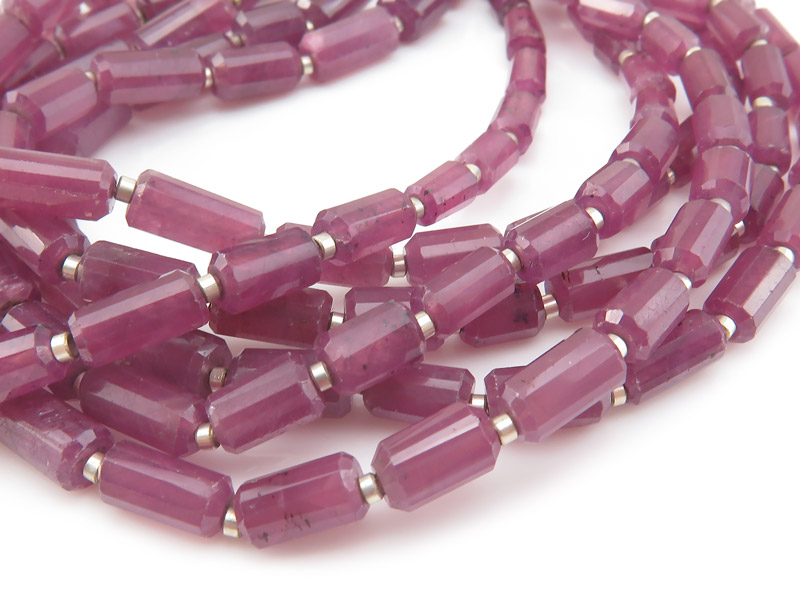 Ruby Step Faceted Cylinder Beads 6-10.5mm ~ 16'' Strand