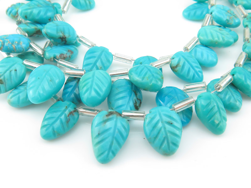 AA Turquoise Carved Leaf Briolettes 7.5-9.5mm (17)