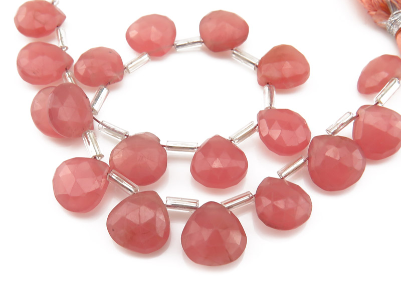Rhodochrosite Faceted Heart Briolettes 8.5-9mm (22)