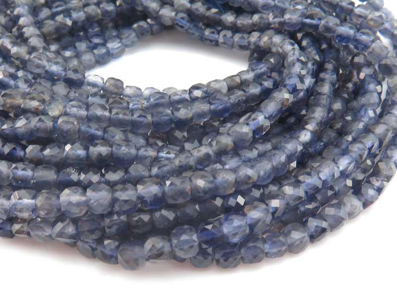 Iolite Faceted Cube Beads 4mm ~ 12.5'' Strand