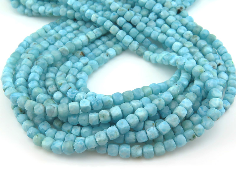 Larimar Faceted Cube Beads 4mm ~ 12'' Strand