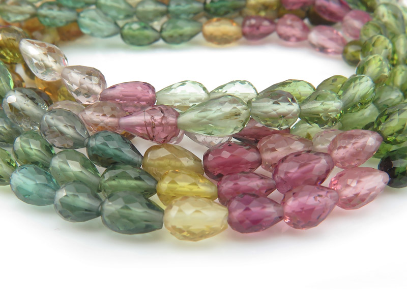 AA+ Multi-Tourmaline Faceted Teardrop Beads 4.25-5.25mm ~ 15'' Strand