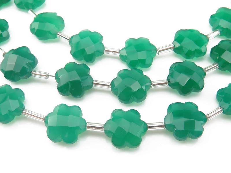 Green Onyx Faceted Flower Beads 10mm (12)