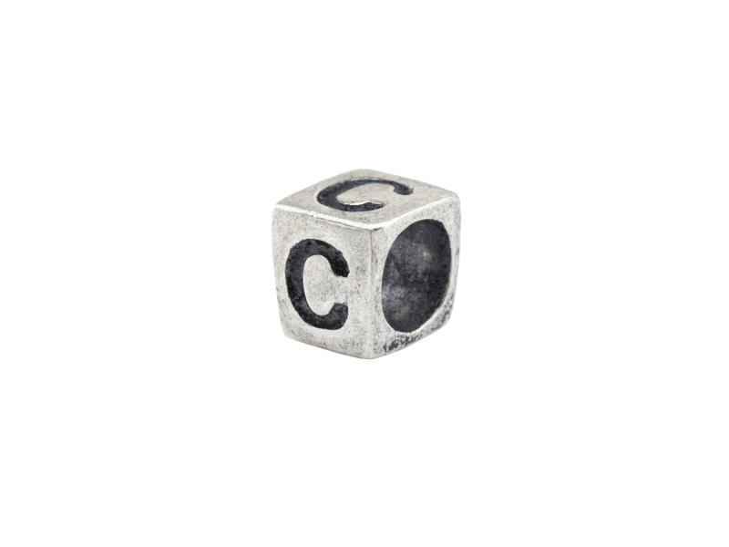Sterling Silver Alphabet Square Bead 5mm ~ C