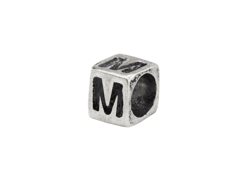 Sterling Silver Alphabet Square Bead 5mm ~ M