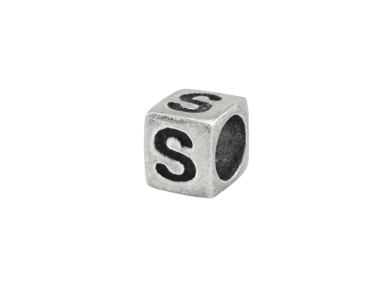 Sterling Silver Alphabet Square Bead 5mm ~ S
