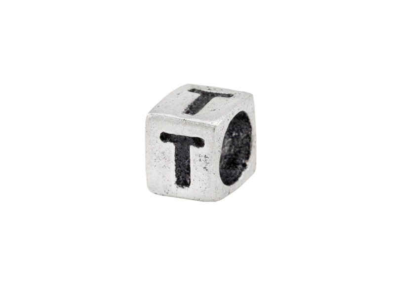 Sterling Silver Alphabet Square Bead 5mm ~ T
