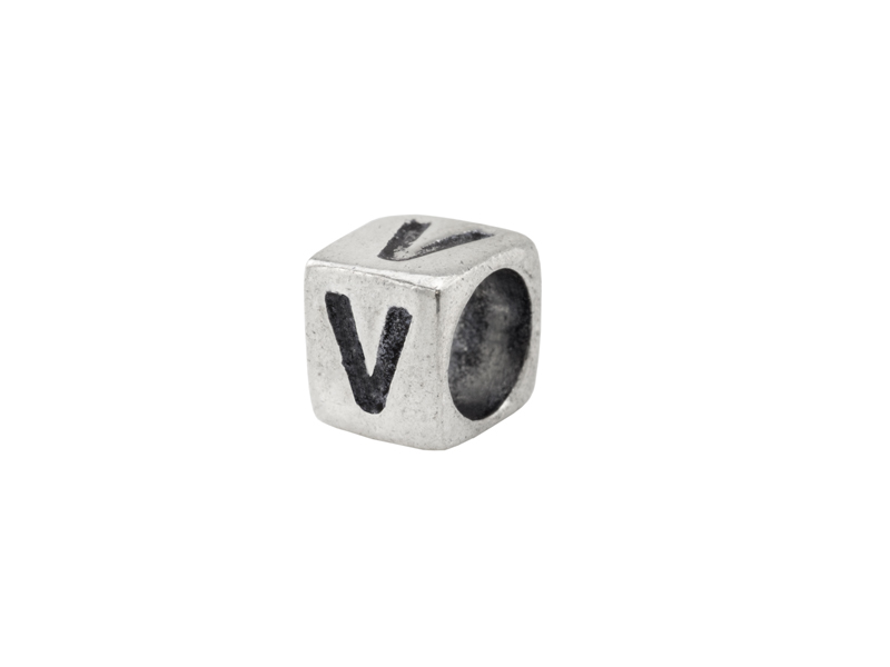 Sterling Silver Alphabet Square Bead 5mm ~ V