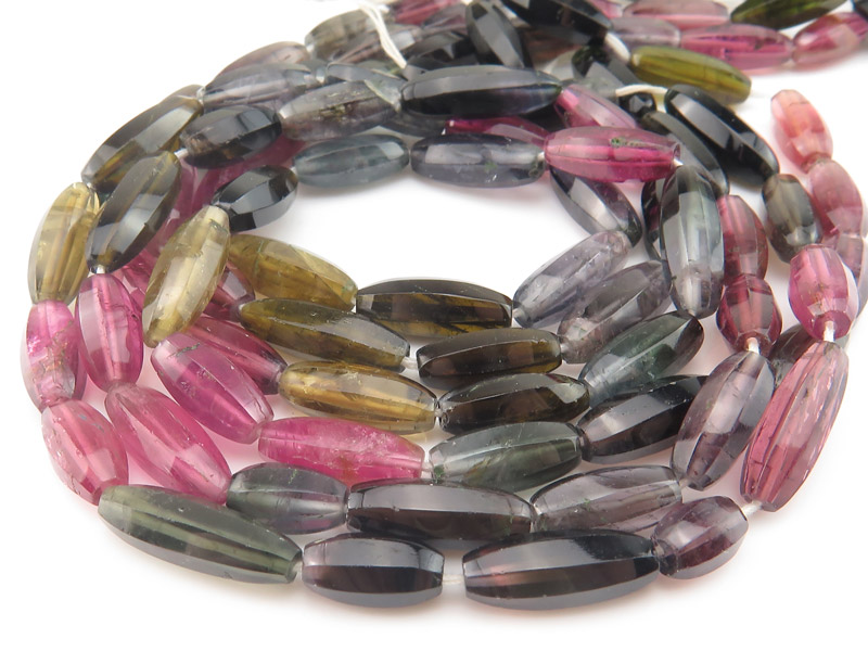AA Multi Tourmaline Step Faceted Long Beads 10-15mm ~ 16'' Strand