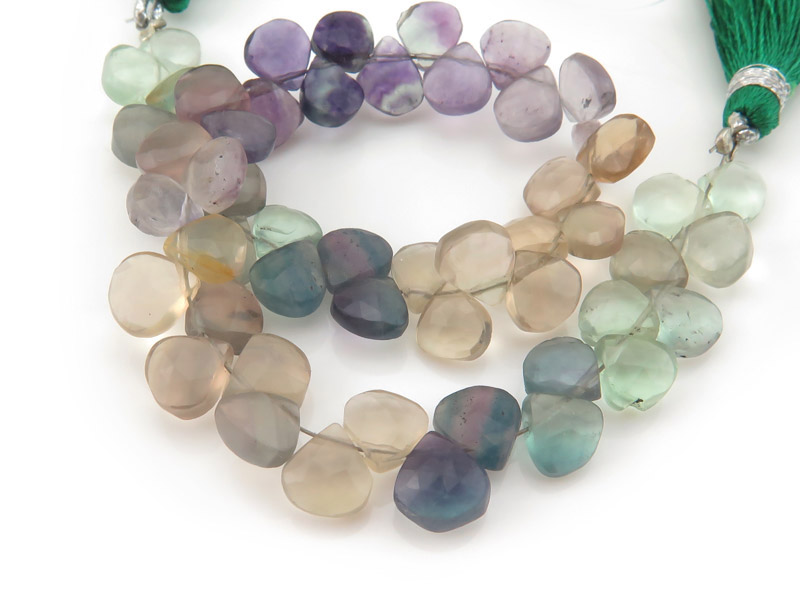 AA Fluorite Faceted Heart Briolettes 6.5-7.5mm ~ 8'' Strand