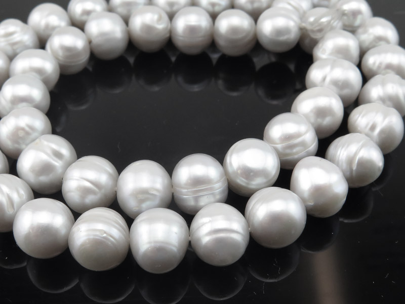 Freshwater Pearl Silver Grey Circled Baroque Beads 9mm ~ 16'' Strand