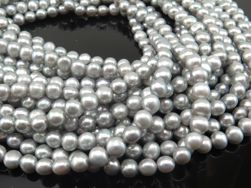 Freshwater Pearl Silver Grey Cross Drilled Potato Beads 5.5-6mm ~ 16'' Strand