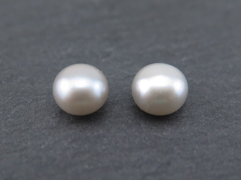 Freshwater Pearl Silver Grey Button ~ Various Sizes ~ Half Drilled ~ PAIR