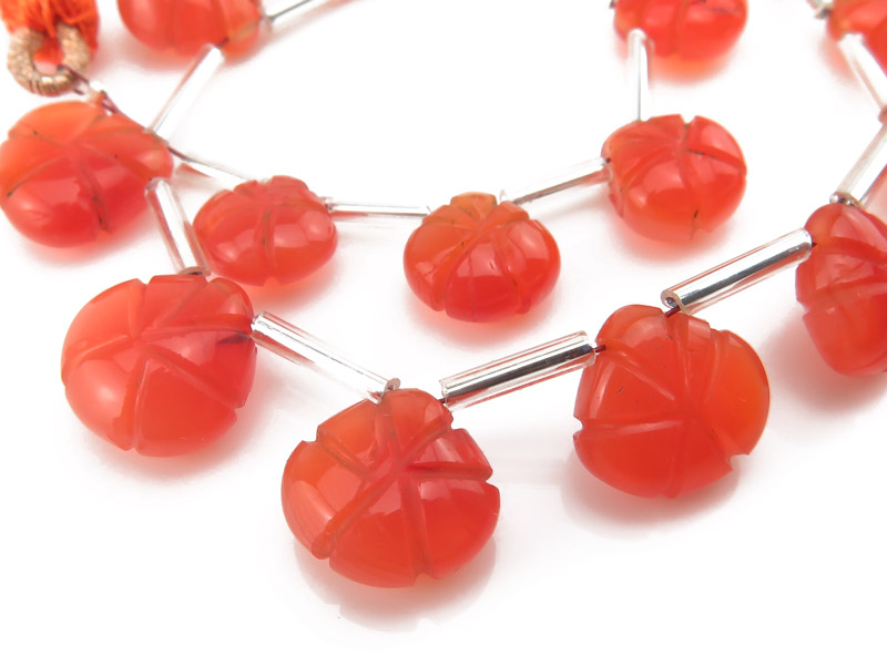 Carnelian Carved Heart Briolettes 8-11mm ~ 7.5'' Strand