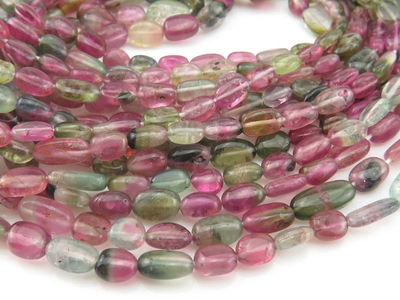 AA Watermelon Tourmaline Smooth Oval Beads 4-8.25mm ~ 16'' Strand