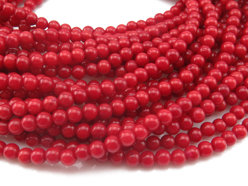 Red Bamboo Coral Smooth Round Beads 4mm ~ 16'' Strand