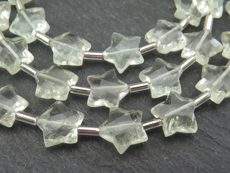Green Amethyst Faceted Star Beads 9-10.5mm (15)