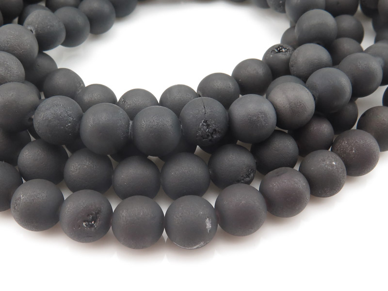 Black Druzy Agate Matt Round Beads 8.5mm ~ 15.75'' Strand