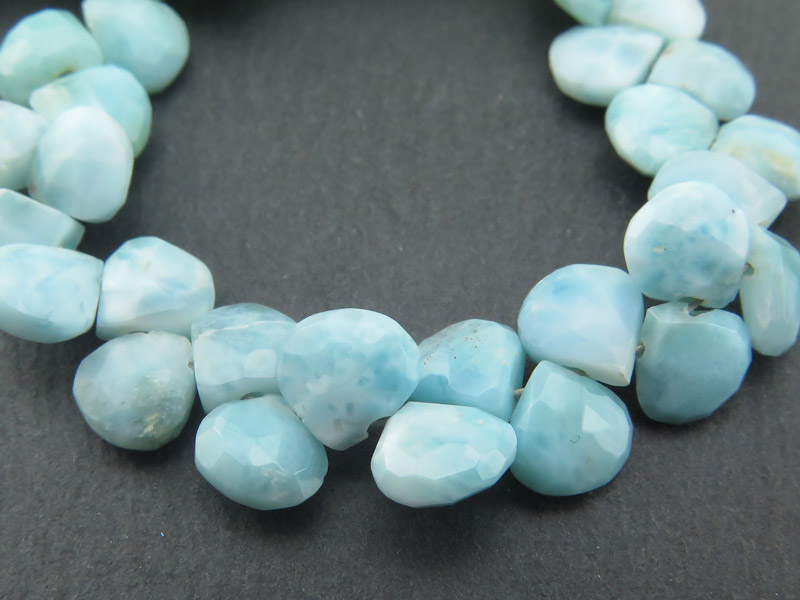 AA Larimar Faceted Heart Briolettes 6.5-7.25mm ~ 8'' Strand