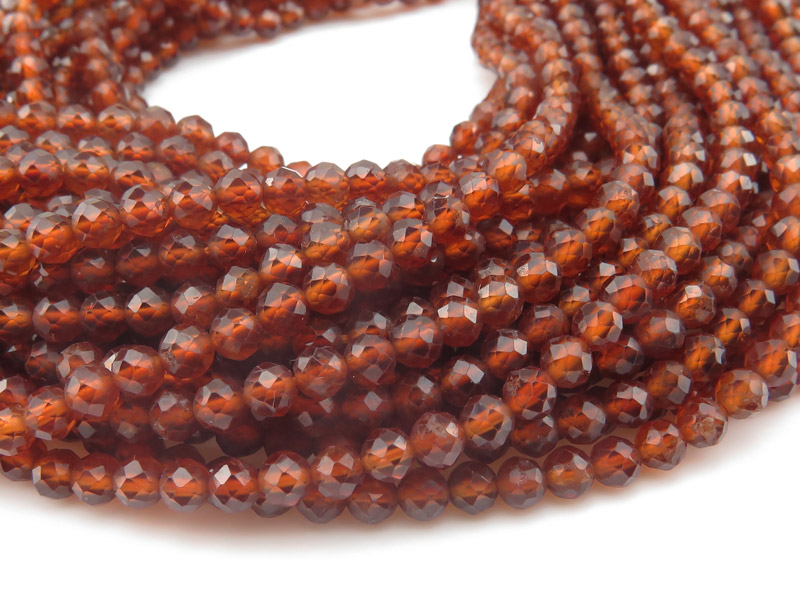 AAA Spessartine Garnet Micro-Faceted Round Beads 4mm ~ 12.5'' Strand