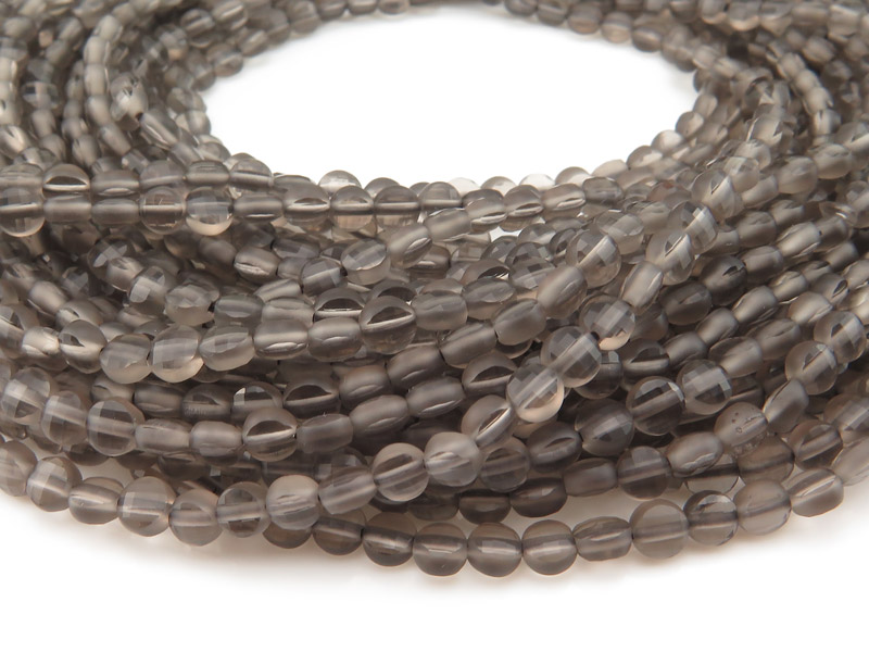 AAA Smoky Quartz Faceted Coin Beads 4mm ~ 12.5'' Strand