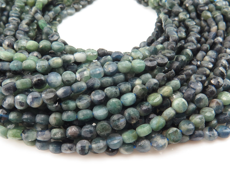 Green Tourmaline Faceted Coin Beads 4mm ~ 12'' Strand