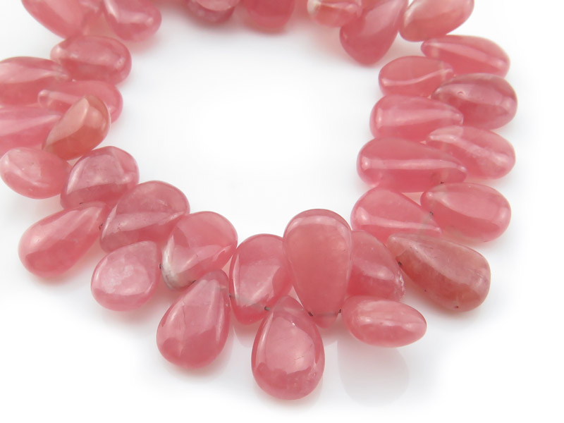 AA Rhodochrosite Smooth Pear Briolettes 10-11mm ~ 8'' Strand