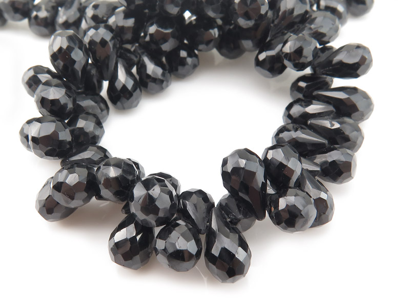 AA+ Black Spinel Faceted Teardrop Briolettes 8mm ~ 8'' Strand