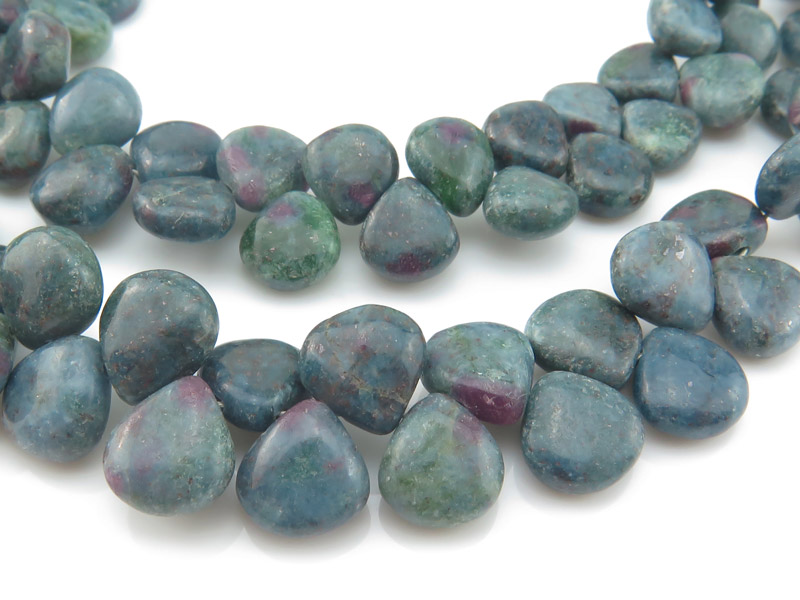 Ruby Zoisite Smooth Heart Briolettes 8mm ~ 8'' Strand