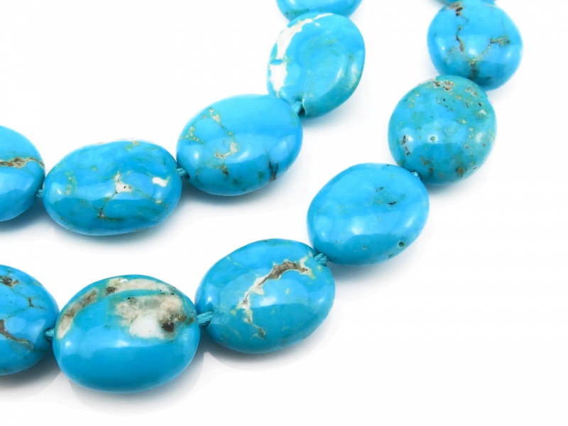 AA+ Arizona Turquoise Smooth Oval Beads 12.5-14.5mm ~ 18'' Strand