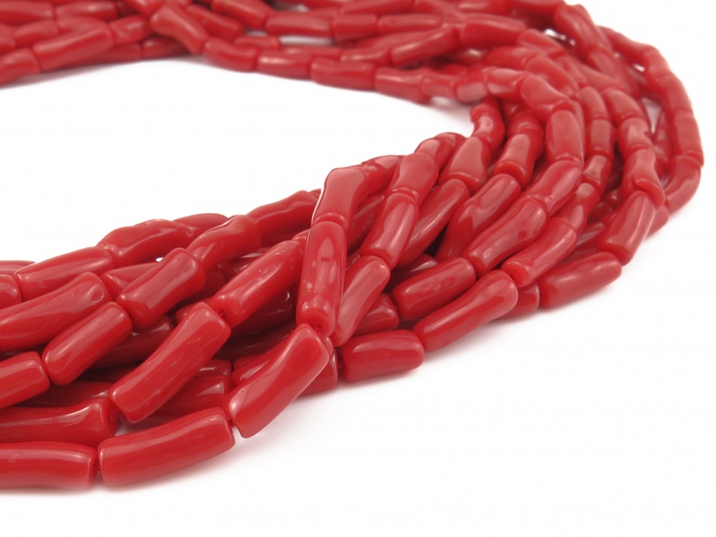 Red Coral Smooth Tube Beads 6-9mm ~ 18'' Strand