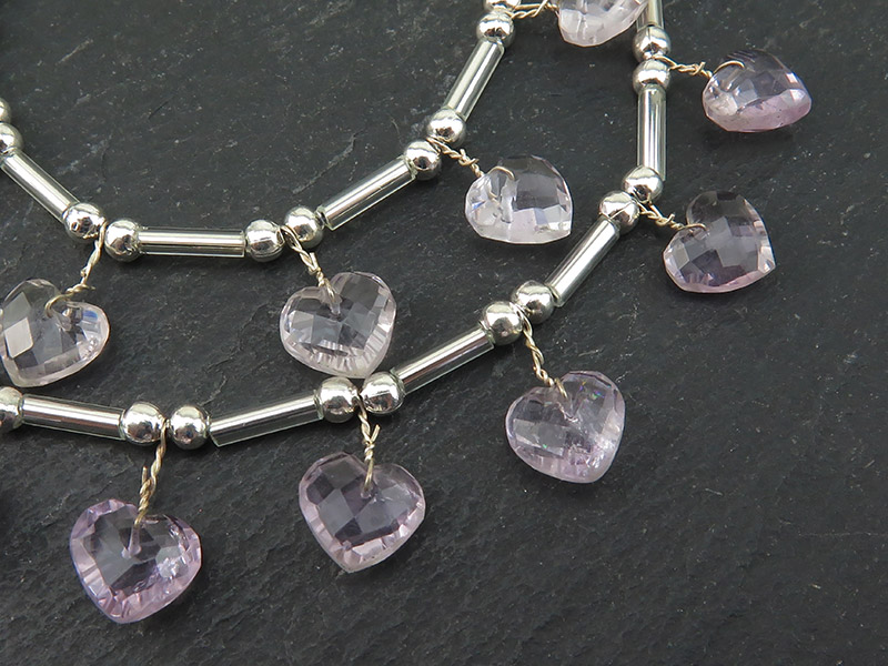 AA Pink Amethyst Faceted Fancy Heart Briolettes 7.5-8mm (16)