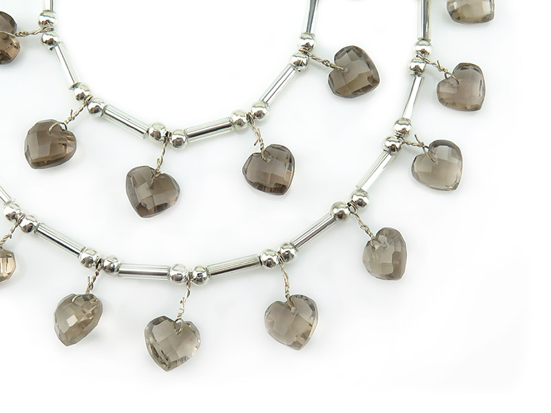 AAA Smoky Quartz Faceted Fancy Heart Briolettes 7.5-8mm (15)