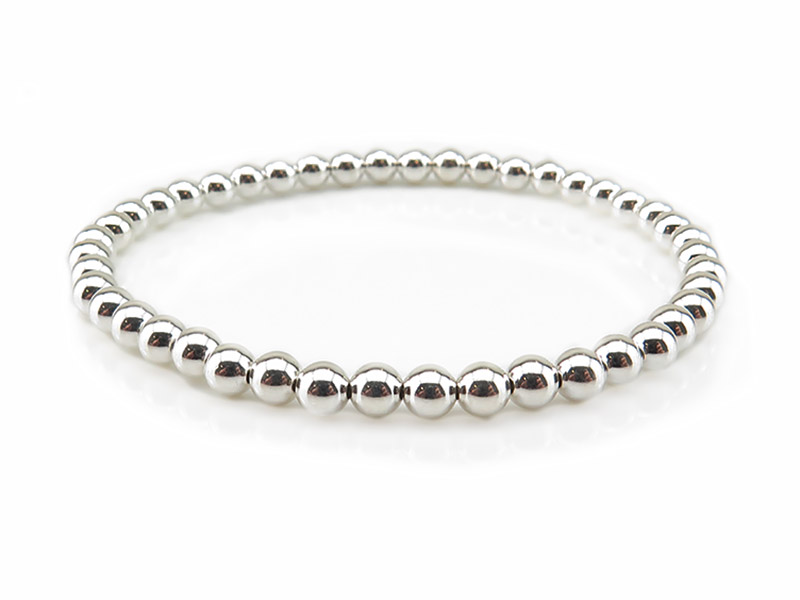 Sterling Silver Bead (4mm) Stretchy Bracelet ~ 6.5''