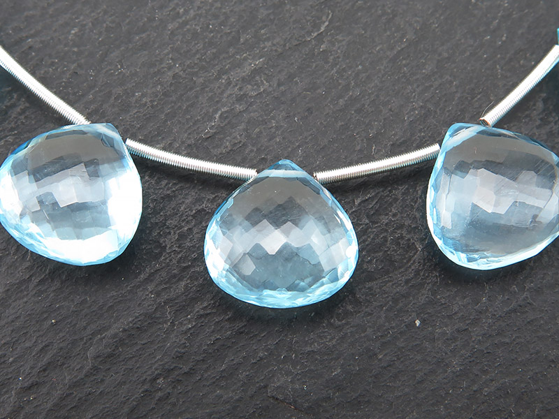 AAA Sky Blue Topaz Micro-Faceted Heart Briolettes ~ SINGLE ~ Various Sizes