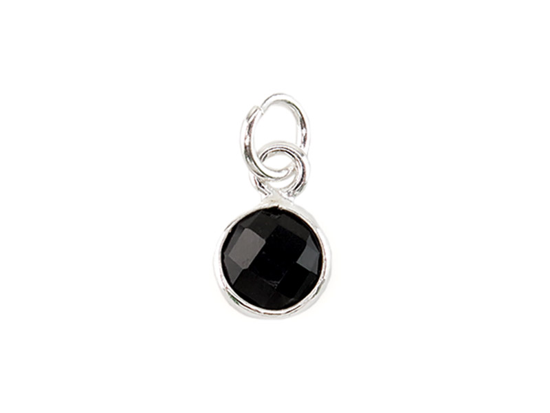 Sterling Silver Black Onyx Round Charm 6mm