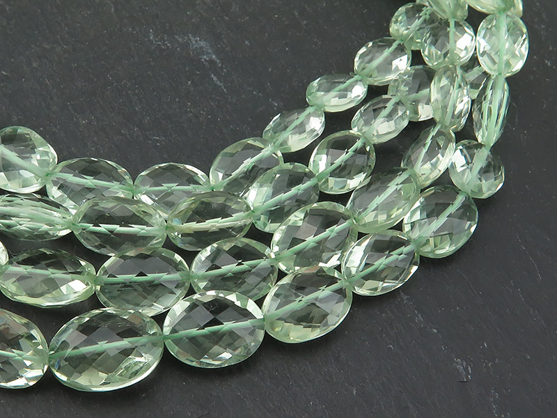 AAA Green Amethyst Faceted Oval Beads 10.5-15.5mm ~ 8'' Strand