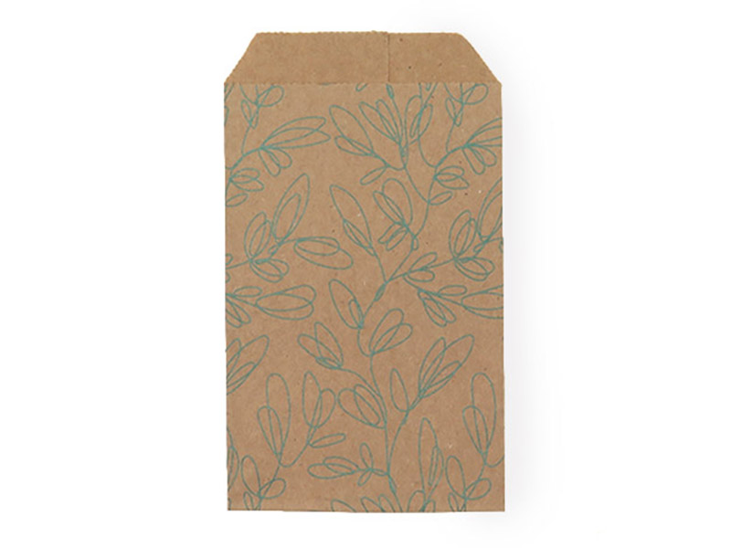 Paper Bag ~ Natural/Teal Leaf ~ 12cm x 7cm